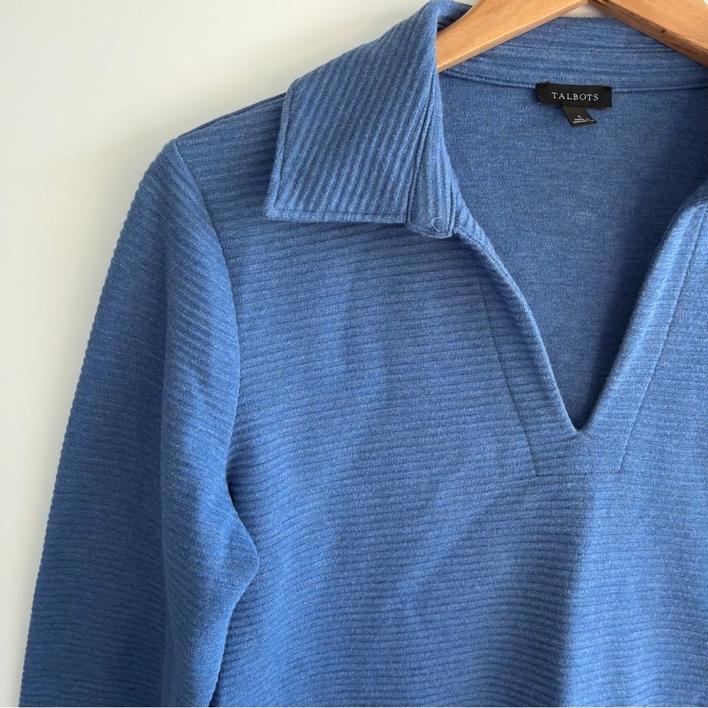 Talbots Ribbed Polo V-Neck Sweater Small Cornflower Blue Cotton Preppy Knit - Picture 6 of 14